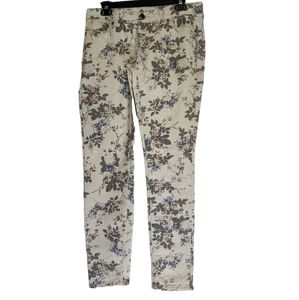 Cream Brown floral sequined 5 pocket skinny jeans SZ 11